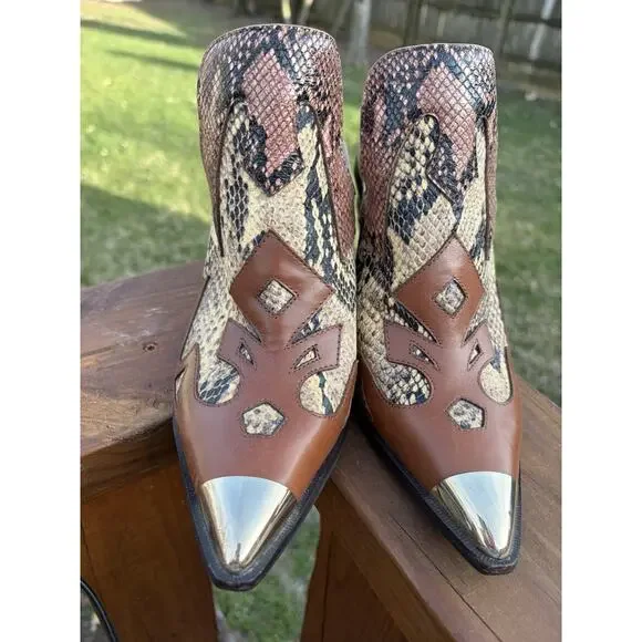 Gianni Bini Maerren Snake Print Leather Western Mule Pointed Toe Size 8 - Picture 2 of 5